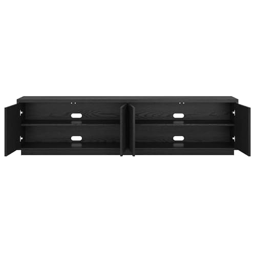 Henn&Hart Fluted TV Stand for TVs up to 85" with 2 Concealed Ribbed Storage Cabinets and Adjustable Shelves for Living Room, Family Room, or Office, Natural Black - color: Natural Black, size: 79" TV Stand