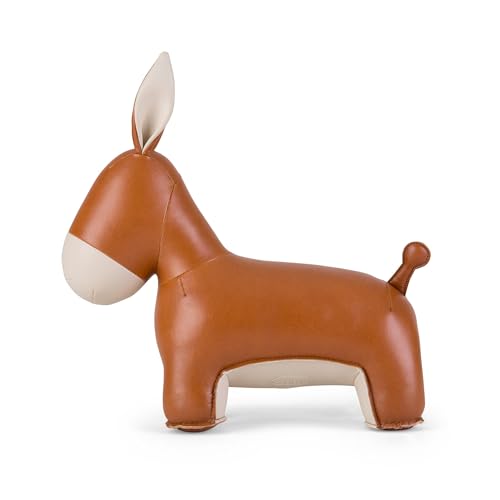 Bookend Donkey Yale, Leather Bookends for Shelves, Handmade Animal Home Decor, Zuny Series, Tan+Wheat - color: Donkey Yale