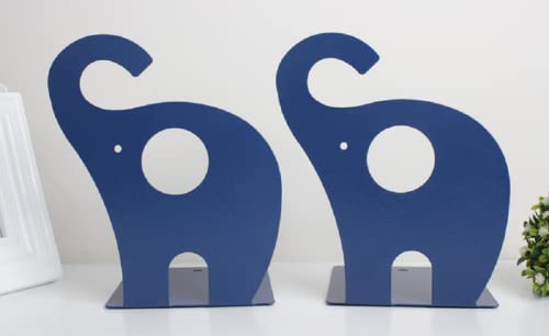 one Pair Cute Cartoon Elephant Nonskid Bookends Art Bookend Metal Bookends (Dark Blue) - color: Dark Blue