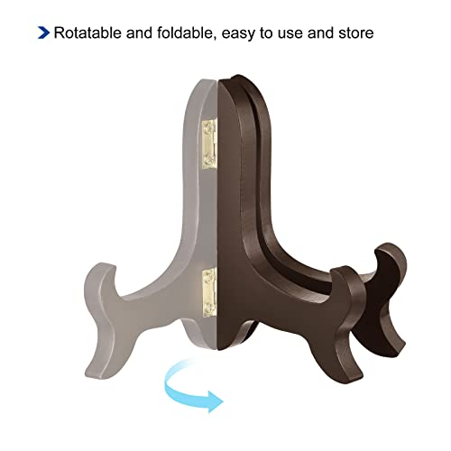 uxcell 2pcs 4" Easel Plate Holder, Wooden Folding Display Stand Brown for Decorative Picture Frame - color: Brown, size: 4"