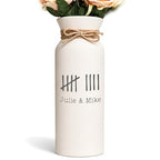 9th Anniversary Pottery Gift for Her Personalized Ceramic Vase with Tally Marks White Handcrafted Custom Couple Names Keepsake 9 Years Marriage, Engraved Handmade 3 x 8 Inches