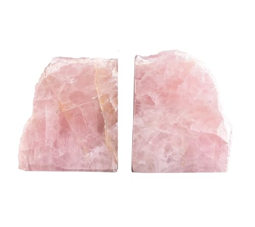 AMOYSTONE Heavy Duty Rose Quartz Bookends - Natural Stone Shelf Organizer with Non-Skid Base for Desks & Shelves (1 Pair, 6-8 LBS) - color: Pink, size: 6-8 Pounds