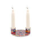 Yair Emanuel Flat Plate Candle Holders for Shabbat 4 Inch Vibrant Pattern Design Modern Judaica Gift (CSE-3 Jerusalem) - color: Cse-3 Jerusalem