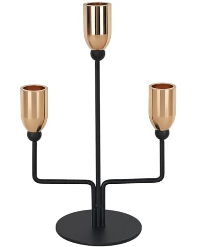 Metal Triple Taper Candle Holder, Modern Gold & Black Candle Holder with Stable Base, Decorative Candle Stand for Home Decor, Wedding, Dining, Party, Anniversary - size: ZTA-Three-arm