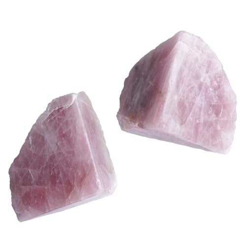 Heavy Duty Rose Quartz Bookends - Decorative Stone Book Ends 4-5 Lbs, for Office Home Decor, Large Book Holder Gift (1 Pair, 4-6.5" Height with Non-Slip Bumpers) - size: 4-5LBS
