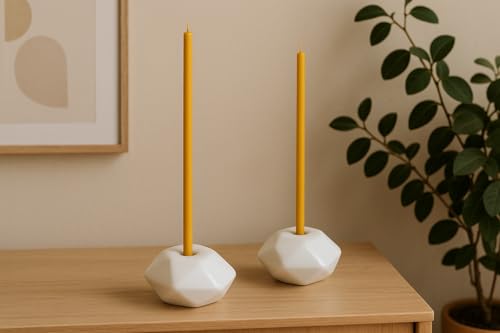 Set of 2 Small White Ceramic Candleholders for Votprof Slim Taper Candles, Durable, Modern Design