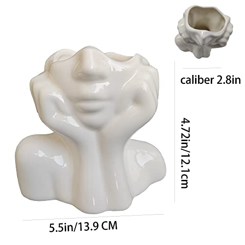 Face Vase Unique Ceramic Vase for Room,Office,Home Decor,White,A - style: White-A
