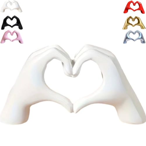 Heart Hands Sculpture Decor, Love Hand Statue Room Decoration, Love Finger Sculpture for Shelf Coffee Table Office Bedroom Bookshelf Small Ornament Home Decoration (White) - color: White
