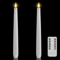 Homemory 2 Pcs Waxy Flameless Taper Candles with Remote, Led Flameless Candlesticks Classic Tall Candle, Flickering Battery Operated Taper Candles for Bedroom, Dining Room, White, 9.6 inches - style: Classic - White 9.6"