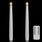 Homemory 2 Pcs Waxy Flameless Taper Candles with Remote, Led Flameless Candlesticks Classic Tall Candle, Flickering Battery Operated Taper Candles for Bedroom, Dining Room, White, 9.6 inches - style: Classic - White 9.6"