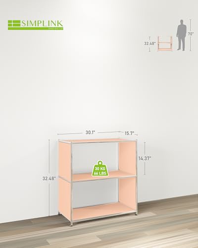 32-Inch 2-Tier Metal Bookcase, Open Shelf Storage Organizer for Living Room, Bedroom, Side Table or Nightstand Use, Modern DIY Assembly (Matt Pink) - color: Matt Pink