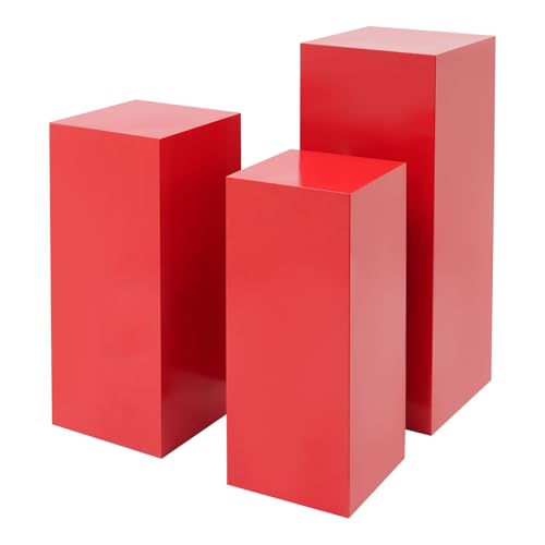3/6 PCS Square Tall Pedestal Stand Metal Square Pedestal Stand Tall Pedestals Cake Stands for Party Wedding Birthday (Red, 3Pcs) - color: Red, size: 3Pcs