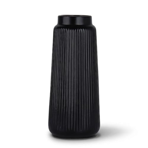 Black Ceramic Vase, 8 Inch Conical Flower Vase with Narrow Mouth for Pampas Grass, Modern Tapered Decorative Vase for Home Decor, Living Room Table, Shelf - color: Black03