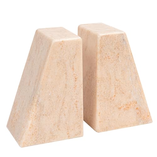 Luxury Marble Bookends for Shelves, 11LB Heavy Duty Marble Book Ends for Heavy Books, Stone Bookends Decorative, Polished, Orange Triangular, Set of 2 - color: Orange, size: 3.9×3×6 Inch