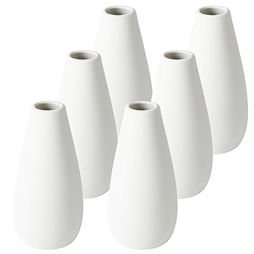 YANLING 6 Pcs White Ceramic Vases for Home Decor, 6 Inch Modern Centerpieces, Small Boho for Pampas Grass, Table Vase for Dried Flowers - color: White-c, size: 6 Pack-Medium