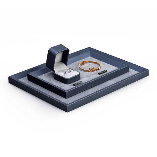 PU Leather Jewelry Valet Catchall Flat Tray Jewelry Display Holder Showcase Organizer Tray Nightstand or Dresser Organizer(Medium,Blue) - color: Blue, size: Medium