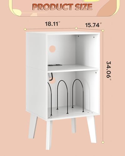 WLIVE Modern Nightstand with Storage, Small Space Bedside Table, End Table for Bedroom & Living Room, Mid Century Night Stand with Open Shelf & Sturdy Wood Legs, White - color: White