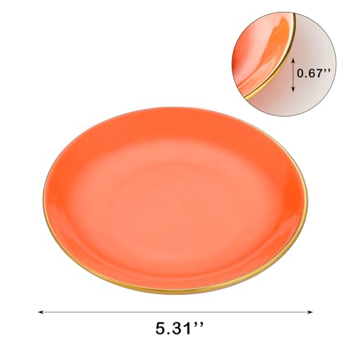VanEnjoy 5.3 Inch Jewelry Dish Tray Small Jewelry Tray for Women Orange Ceramic Trinket Dish Catch All Tray for Ring Earring Necklace Bracelet Key - color: Orange