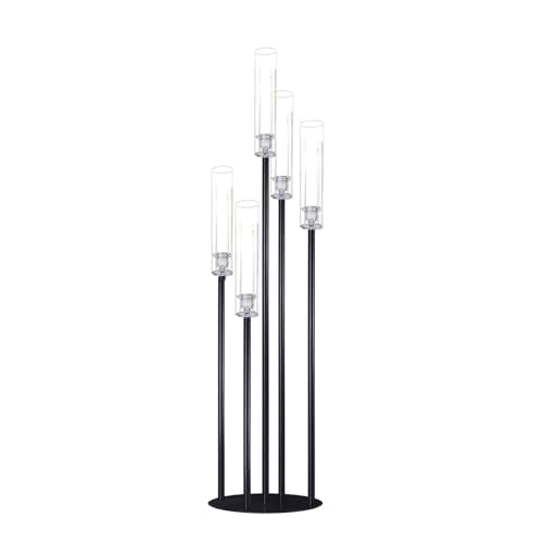Black Taper Candle Holders for LED Candles Metal 5 Arms Candelabra Candlestick Holders for Wedding Engagement Party Decoration Tabletop Centerpieces (1, L) - size: Large