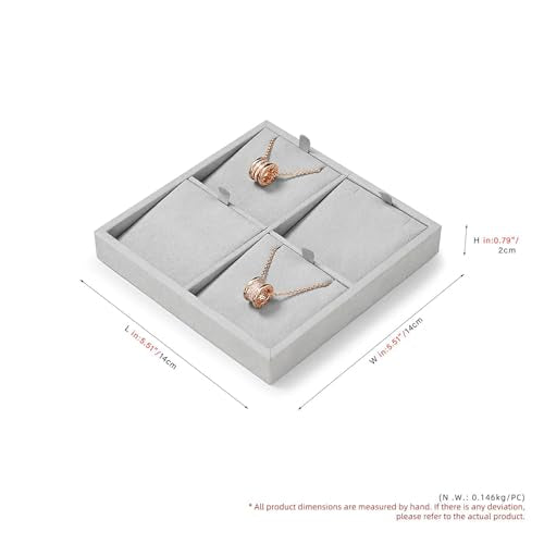 Microfiber 4 Slots Jewelry Pendant Display Tray Jewelry Necklace Organizer Display Tray(Gray) - size: 5.49" x 5.5" x 0.78"