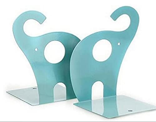 one Pair Cute Cartoon Elephant Nonskid Bookends Art Bookend Metal Bookends (Blue) - color: Blue