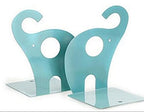 one Pair Cute Cartoon Elephant Nonskid Bookends Art Bookend Metal Bookends (Blue) - color: Blue