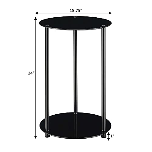 Convenience Concepts Designs2Go Classic Glass 2 Tier Round End Table 15.75" - Modern Side Table for Living Room, Tempered Glass Table with Storage Shelves for Bathroom, Bedroom, Office, Black/Black - color: Black Glass