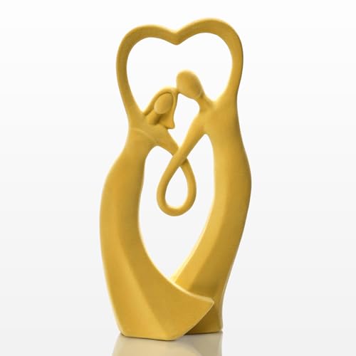 Velvet Flocked Couple Sculpture, Romantic Decorative Statue Modern Abstract Art Figurine for Anniversary, Wedding Gift, Living Room, Vanity, Dining Table Centerpiece (Yellow) - color: Couple01-yellow