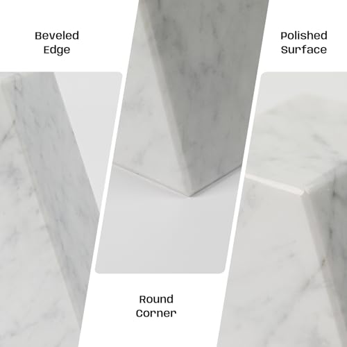 Marble Bookends for Shelves, Decorative Book Ends, 10lbs Heavy-Duty Marble Book Holders, Stone Bookshelf Decor, Carrara White - color: Carrara White, size: 10LB