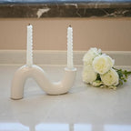 Ceramic Candle Holder, Modern Taper Candlestick Holder for Dining Table, Living Room Coffee Table, Candelabra for 2 Taper Candles-White - color: White