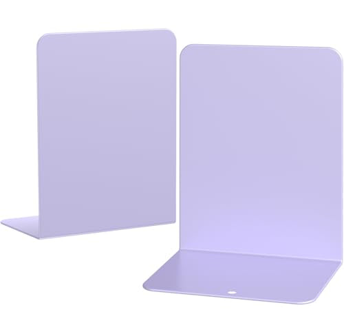 Book Ends, 2 Pieces Metal Bookend for Shelves, Bookends for Heavy Books, Book Holders for Shelves, Desk Organizers, Book Dividers for Office, School, Bookstore, Home - color: C-purple-smooth Surface, size: 2 Pieces
