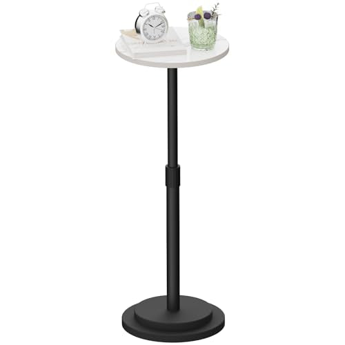 Height Adjustable Drink Table, Vintage Round Indoor Metal Plant Stand, for Small Spaces, Living Room, Bedroom, Cocktail, 1 Pack, White, GBZ001CW-1 - color: White, size: Rotundity