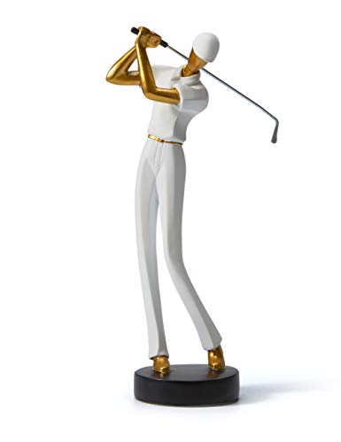 HAUCOZE Golf Figurine Statue Golfer Sculpture White Modern Home Decor Sports Office Gift Polyresin 9.6 Inch