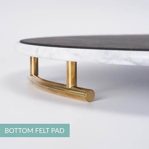 White Marble Tray with Gold Handles - Elegant Solid Marble - Chic Modern Elegant Round Vanity Tray for Bathroom - size: Round 12"