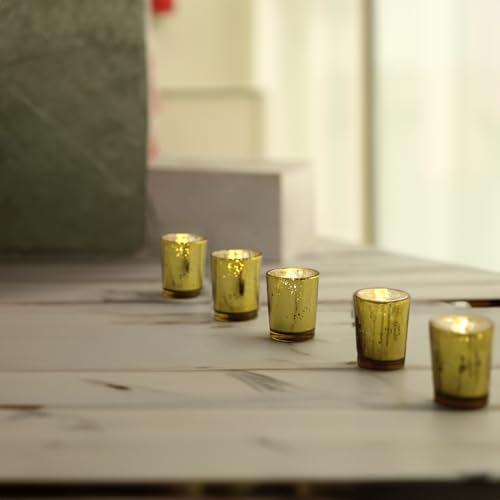 WGV Gold Speckled Tea Light Votive Candle Holder 2.2x2.75, Small Tiny Utility Cylinder Mercury Glass Vase, Home Accent Decor, 1 Pc - color: Gold-cylinder-2.75"