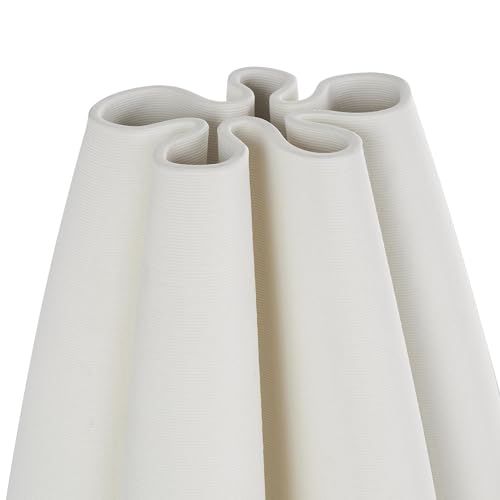 Deco 79 Ceramic Abstract Decorative Vase Ribbed Dimensional Concaved Centerpiece Vase with Floral Shaped Rim, Flower Vase for Home Decoration 6" x 5" x 9", White - color: White, size: 6" x 5" x 9"