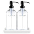 Vine Creations Glass Soap Dispenser Set, Kitchen Soap Dispenser Set with Ceramic Tray, 16 oz Dish Soap and Hand Soap Dispensers with Stainless Steel Pump Decor (Clear Bottle/Matte Black) - color: Clear Bottle / Matte Black Pump