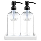Vine Creations Glass Soap Dispenser Set, Kitchen Soap Dispenser Set with Ceramic Tray, 16 oz Dish Soap and Hand Soap Dispensers with Stainless Steel Pump Decor (Clear Bottle/Matte Black) - color: Clear Bottle / Matte Black Pump