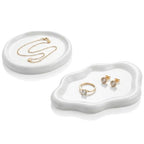 Patelai Ceramic Jewelry Tray Set of 2, Trinket Dish Decorative Cloud Vanity Key Tray for Ring Holder Cute Jewelry Plate Bowl Birthday Gifts for Mom Women Aesthetic Room Decor, White