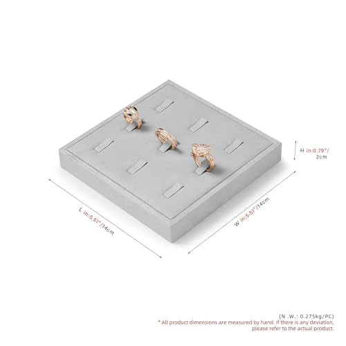 Microfiber 9 Slots Jewelry Ring Display Tray Professional Display Props Ring Display Organizer Tray(Gray) - size: 5.52" x 5.52" x 0.78"