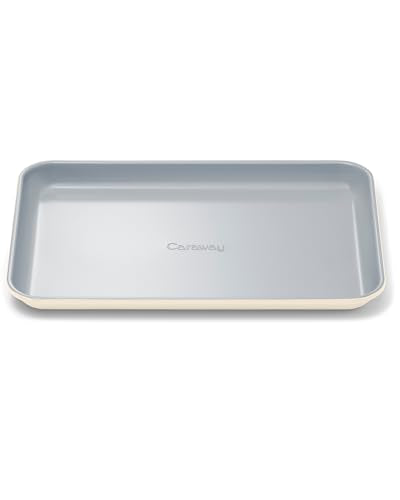 Caraway Nonstick Ceramic Small Baking Sheet (9x13”) – Non-Toxic, PTFE & PFOA Free – Oven Safe – Aluminized Steel Core – Mini Sheet Pan for Baking, Roasting & More - Cream - color: Cream, size: Small 9" x 13"