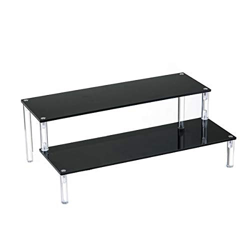 BYCY Acrylic Black 2-Tier Riser Display Shelf for Figures, Desserts Holder, Collections Organizer and Cosmetic Items Shelf (2 Tier 12" X 6.9" X 4.25")… - color: 2tier black