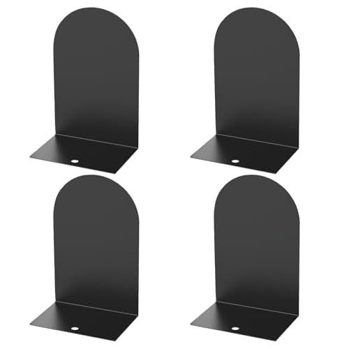 MerryNine Metal Book Ends, 4 Pack Black Bookends for Shelves, Book Holder for Heavy Books, Book End for Kids Books, Decoration Bookend for Home Office - color: Black