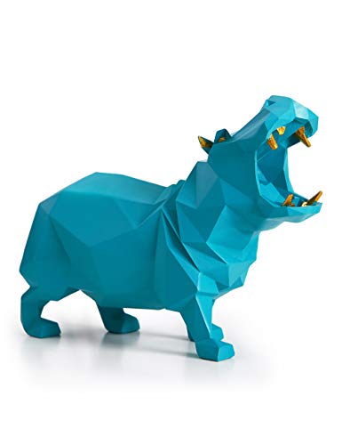 HAUCOZE Hippo Statue Animal Sculpture Figurine Modern Home Decor Table Art Gift for Bedroom Living Room Blue Polyresin 7.1 Inch - color: Blue