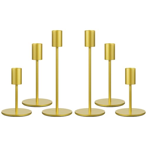 FSyueyun Gold Candle Holder Taper Candle Holders, Set of 6 Candle Stick Holders Decor for Mantel Table Centerpiece, Used for Wedding, Dinning, Housewarming Gift - color: Gold, size: Set of 6