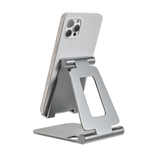 Cell Phone Stand for Desk Phone Holder Foldable Portable Adjustable Cradle Dock Compatible with iPhone 17 16 15 14 13 Pro Max, iPhone 12 11 Plus SE XS XR 8 7, Office Desk Travel Accessories, Silver - color: Silver