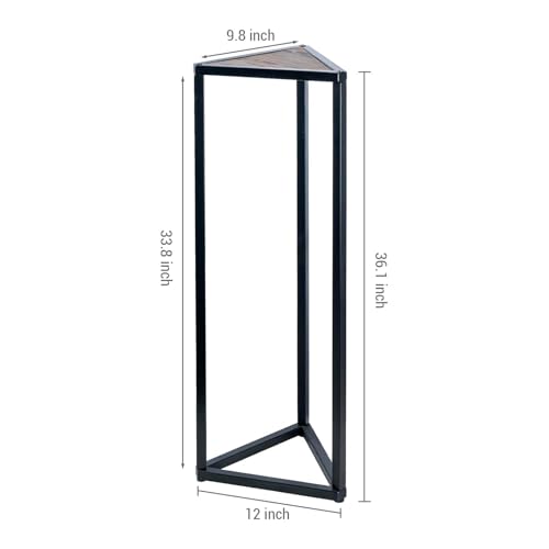 MyGift 36 Inch Tall Plant Stand Indoor - Modern Triangular Corner Plant Stand, Large Torched Wood and Black Metal Frame Plant Pot Pedestal Holder