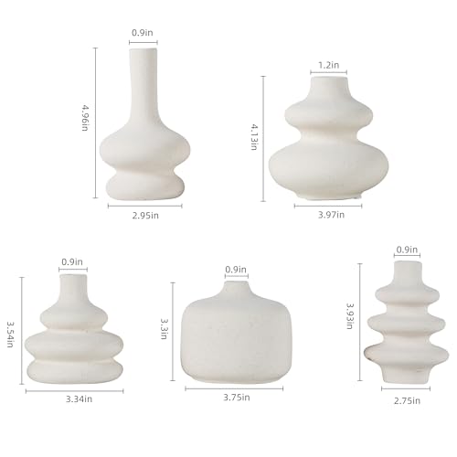Small White Ceramic Vases Set of 5, Mini Decorative Boho Vases for Flower, Wedding & Home Decor - color: C-5pcs Matte White Vase