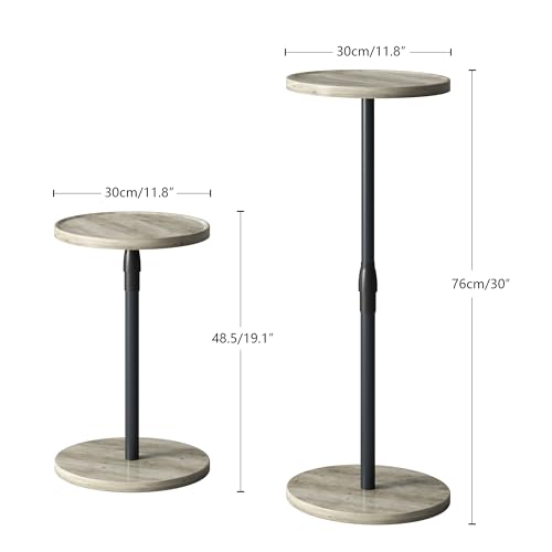 Adjustable End Table, Small Round Side Table, Drink Table for Small Spaces, Pedestal Nightstand for Living Room, Bedroom, Sofa Couch, Oak ET-010QK - color: Oak