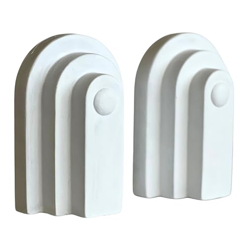 Bellaa 28762 Modern Minimalistic Bookends - Whitearch Design Heavy Duty Decorative Book Holders Stoppers for Office Deskaccessories, Home Shelves, Library - 6 x 5 x 7 Inches (Pair) - color: Whitewash